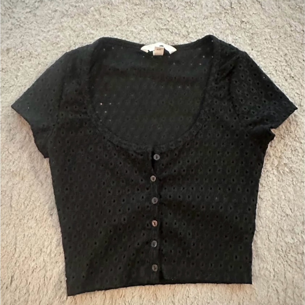 H&M Black Eyelet Button Crop Top